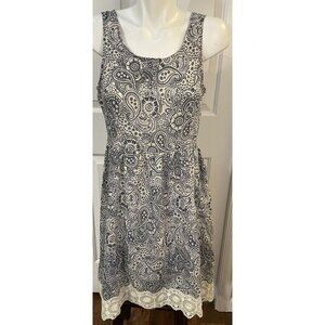 Anthropologie Doe & Rae Dress Womens Large Sleeveless Gray Blue Off White